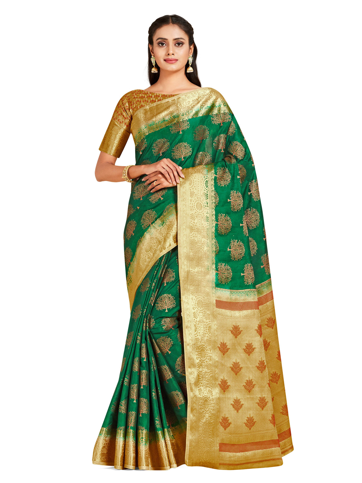 Mimosa Womens Art Silk Saree Kanjivaram Green Color