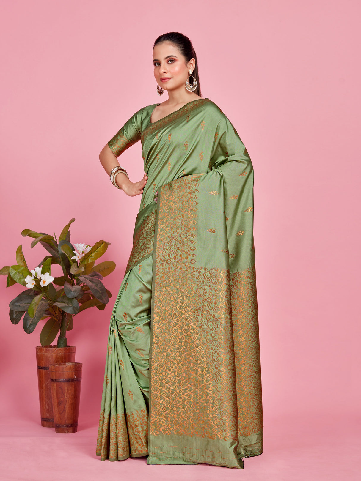 Mimosa Women's Woven Design Kanjivaram Style Art Silk Saree With Blouse Piece : SA00001328PSFREE