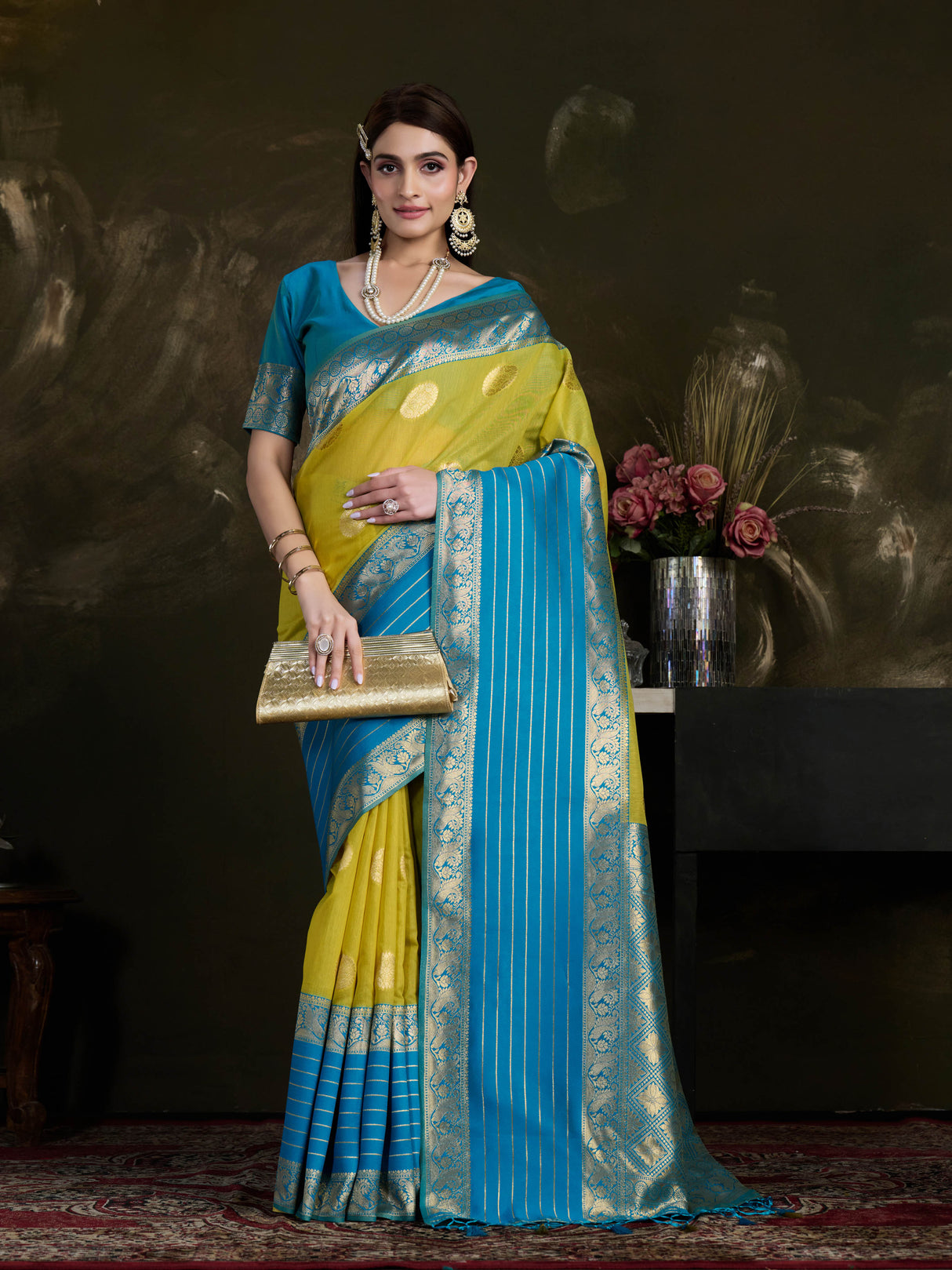 Mimosa Women's Woven Design Kanjivaram Style Art Silk Saree With Blouse Piece : SA0000869OL