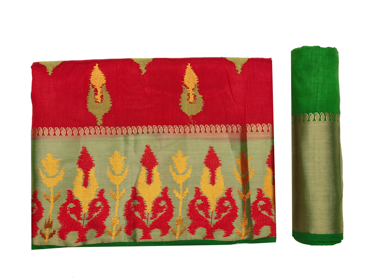 Mimosa Womens Art Silk Saree Kanjivaram style Red Color