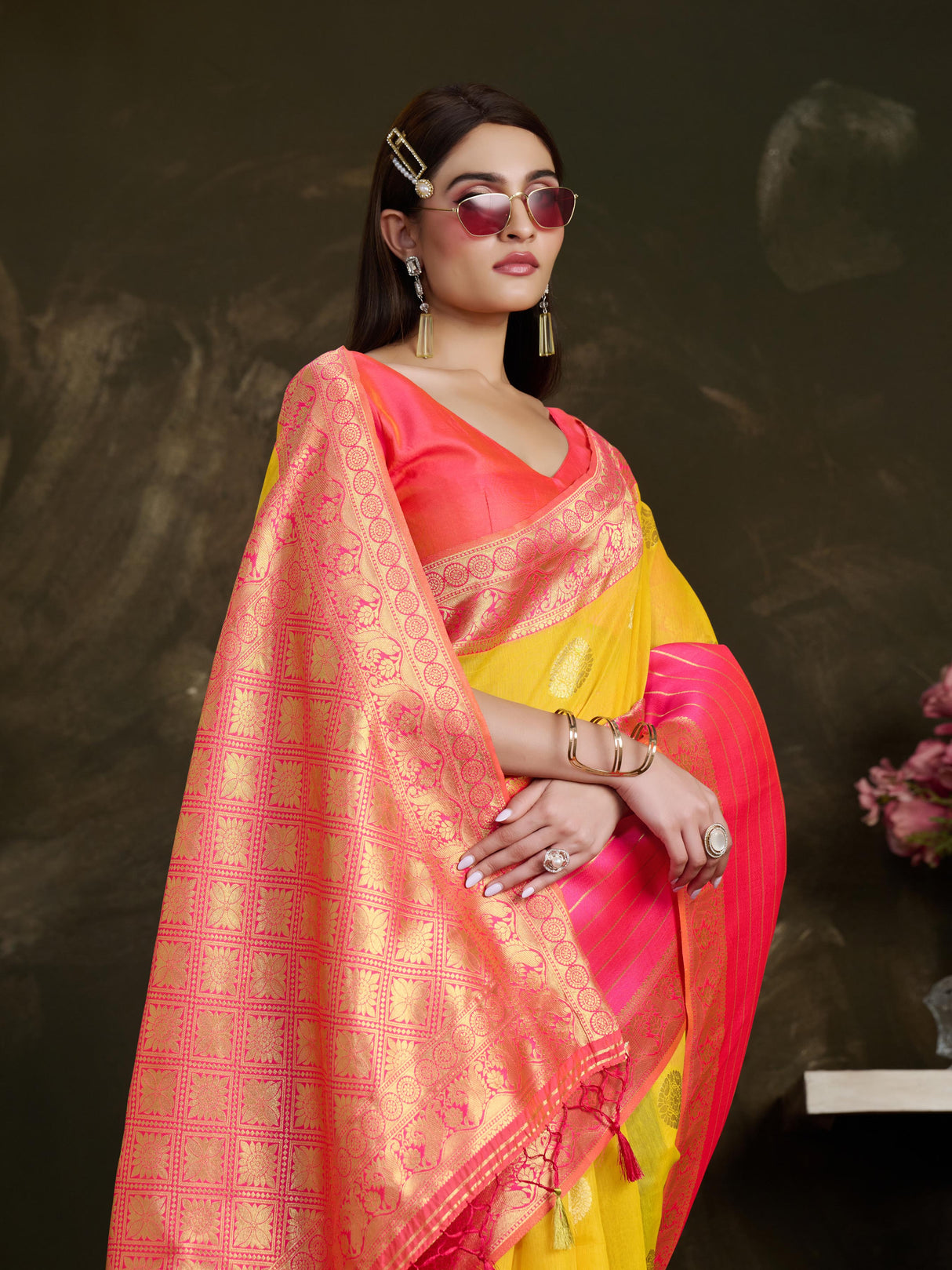 Mimosa Women's Woven Design Kanjivaram Style Art Silk Saree With Blouse Piece : SA0000869GD