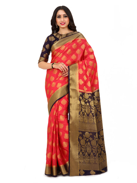 Mimosa Womens Art Silk Saree Kanjivaram Strawberry Color