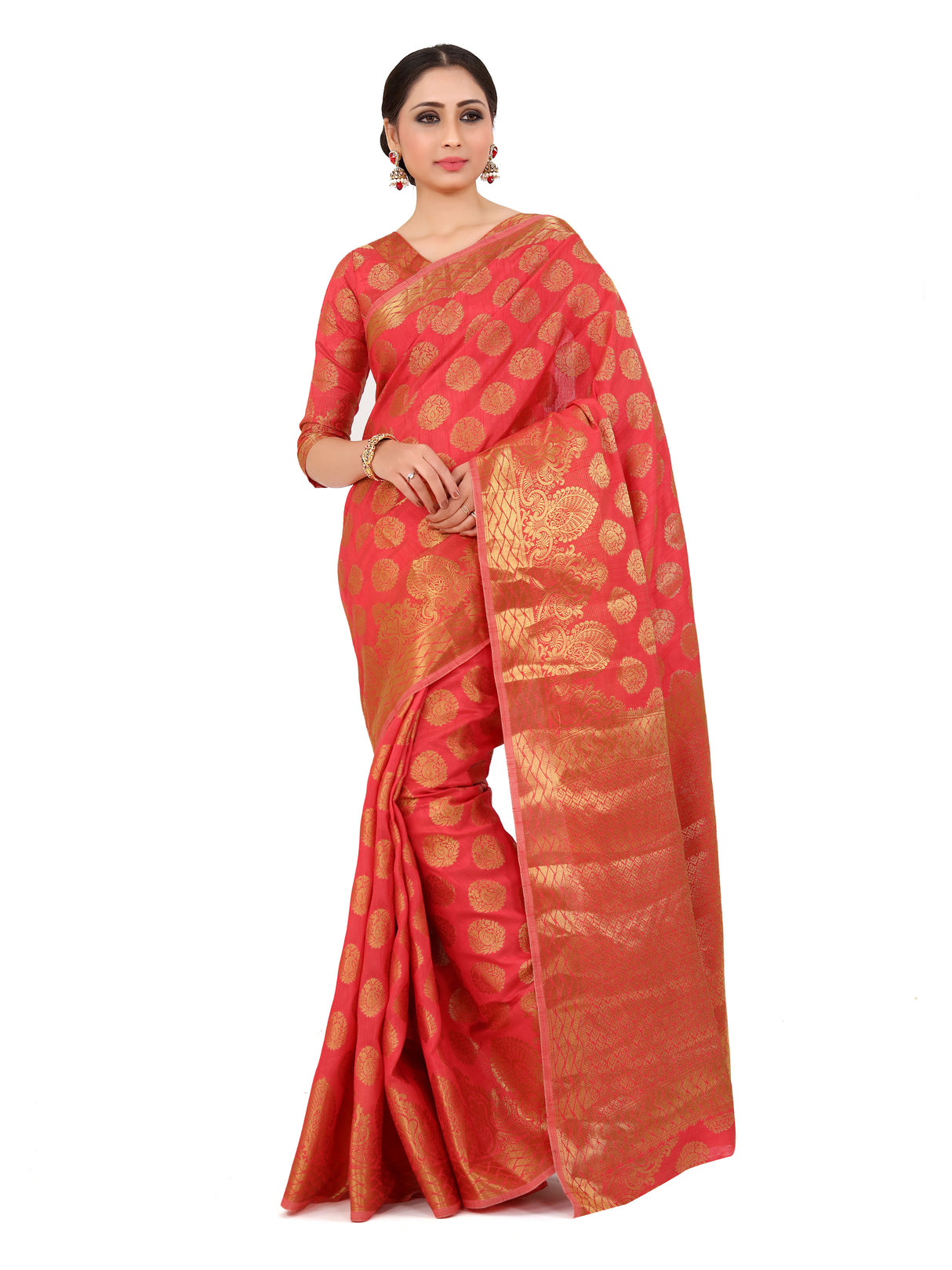 Mimosa Womens Art Silk Saree Kanjivaram Strawberry Color