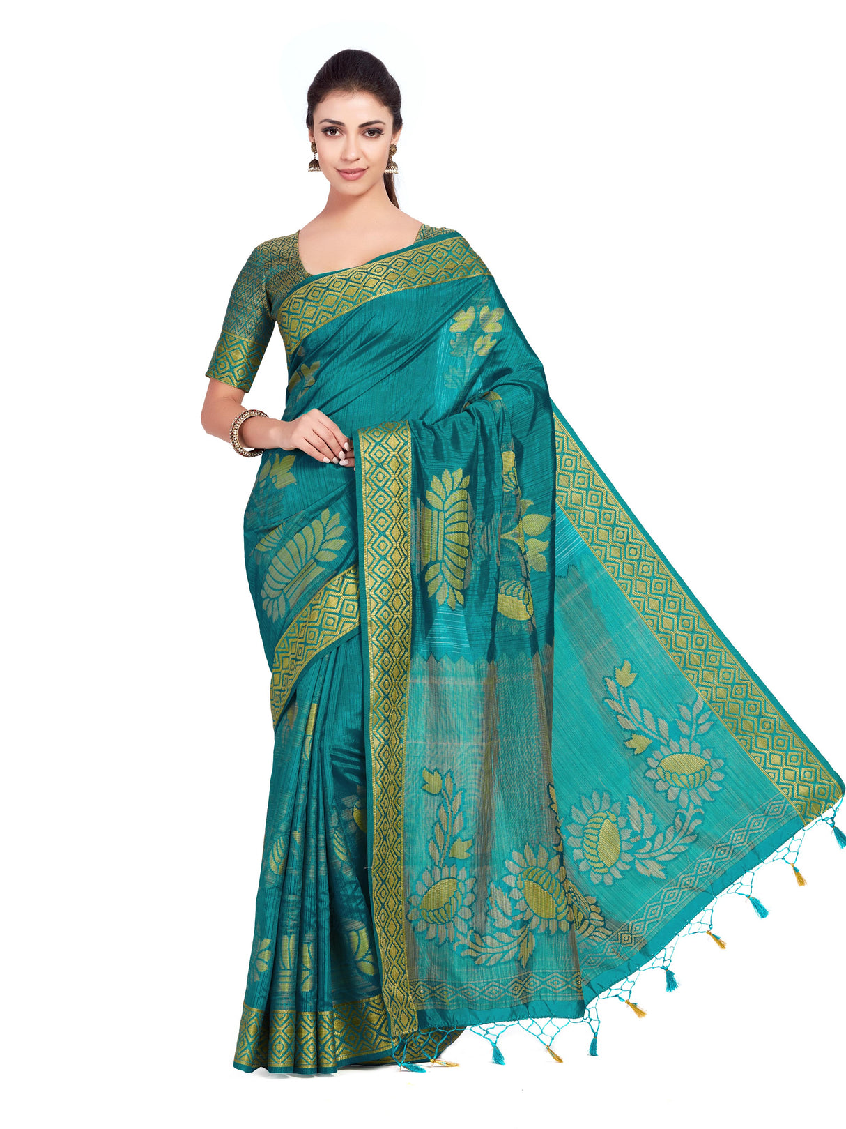 Mimosa Womens Art Silk Saree Kanjivaram Saffire Color