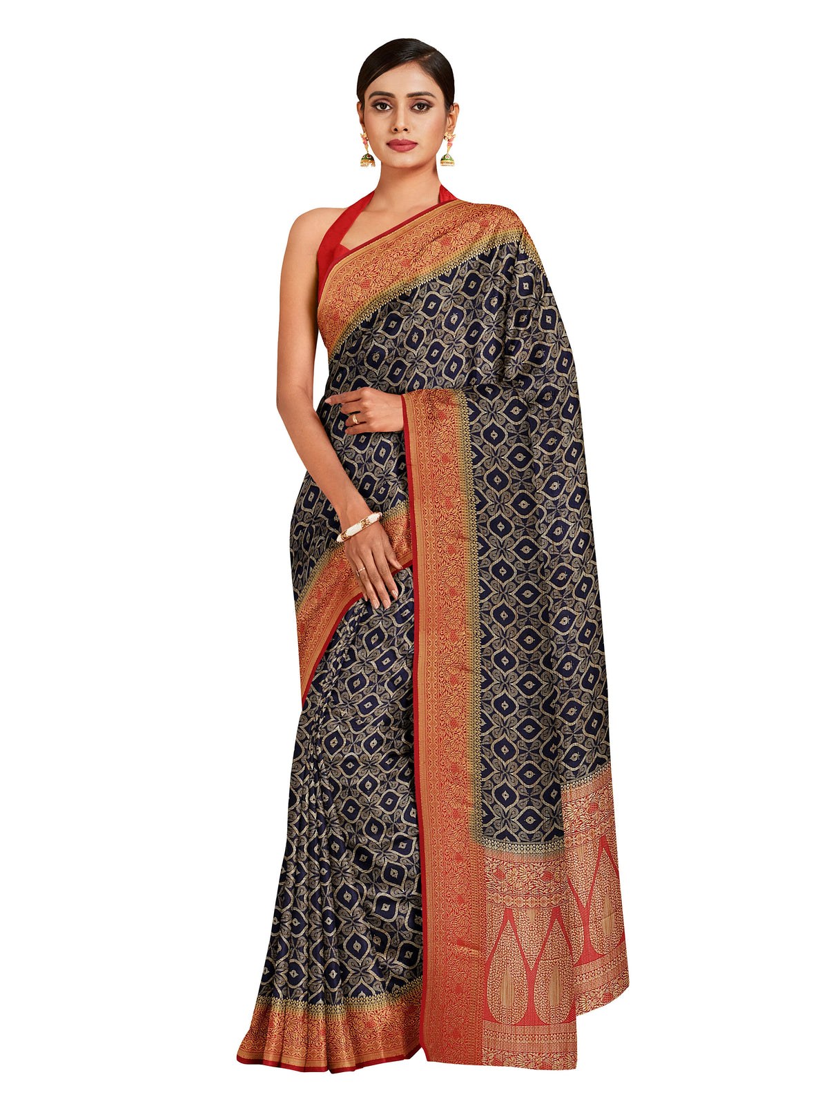 Mimosa Womens Art Silk Saree Kanjivaram Navy Blue Color