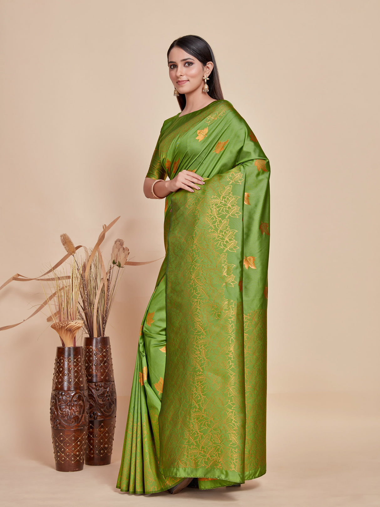 Mimosa Women's Woven Design Kanjivaram Style Art Silk Saree With Blouse Piece : SA00001348OLFREE