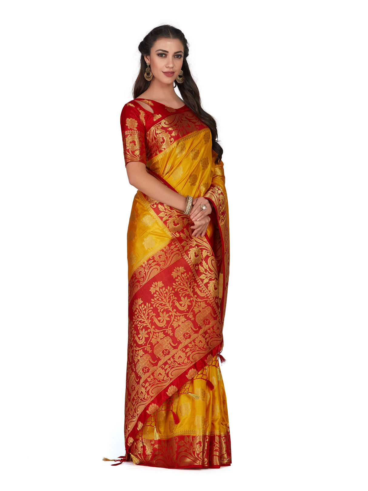 Mimosa Womens Art Silk Saree Kanjivaram Mustard Color