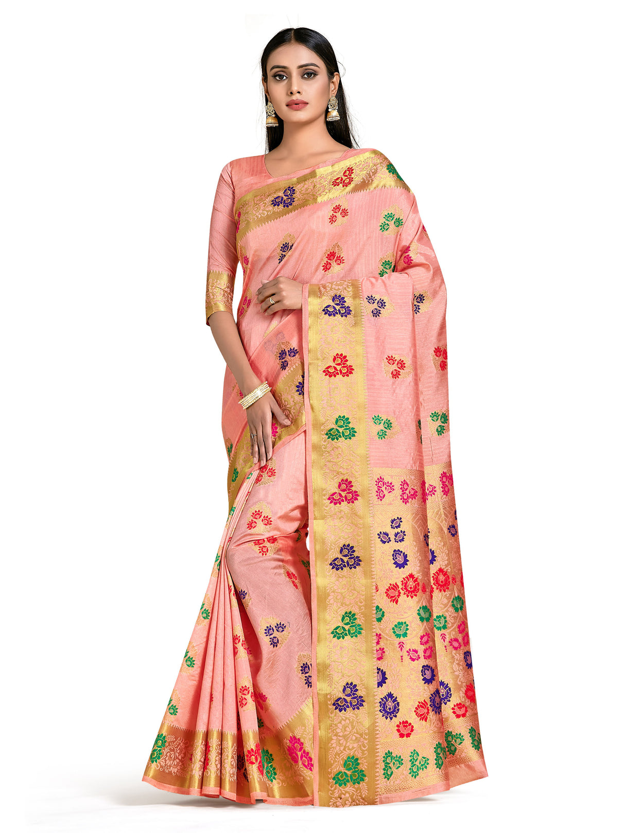 Mimosa Womens Art Silk Saree Dharmavaram Peach Color