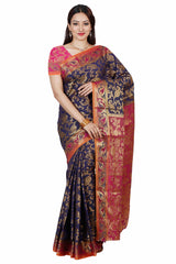 Mimosa Womens Art Silk Saree Kanjivaram Navy Blue Color