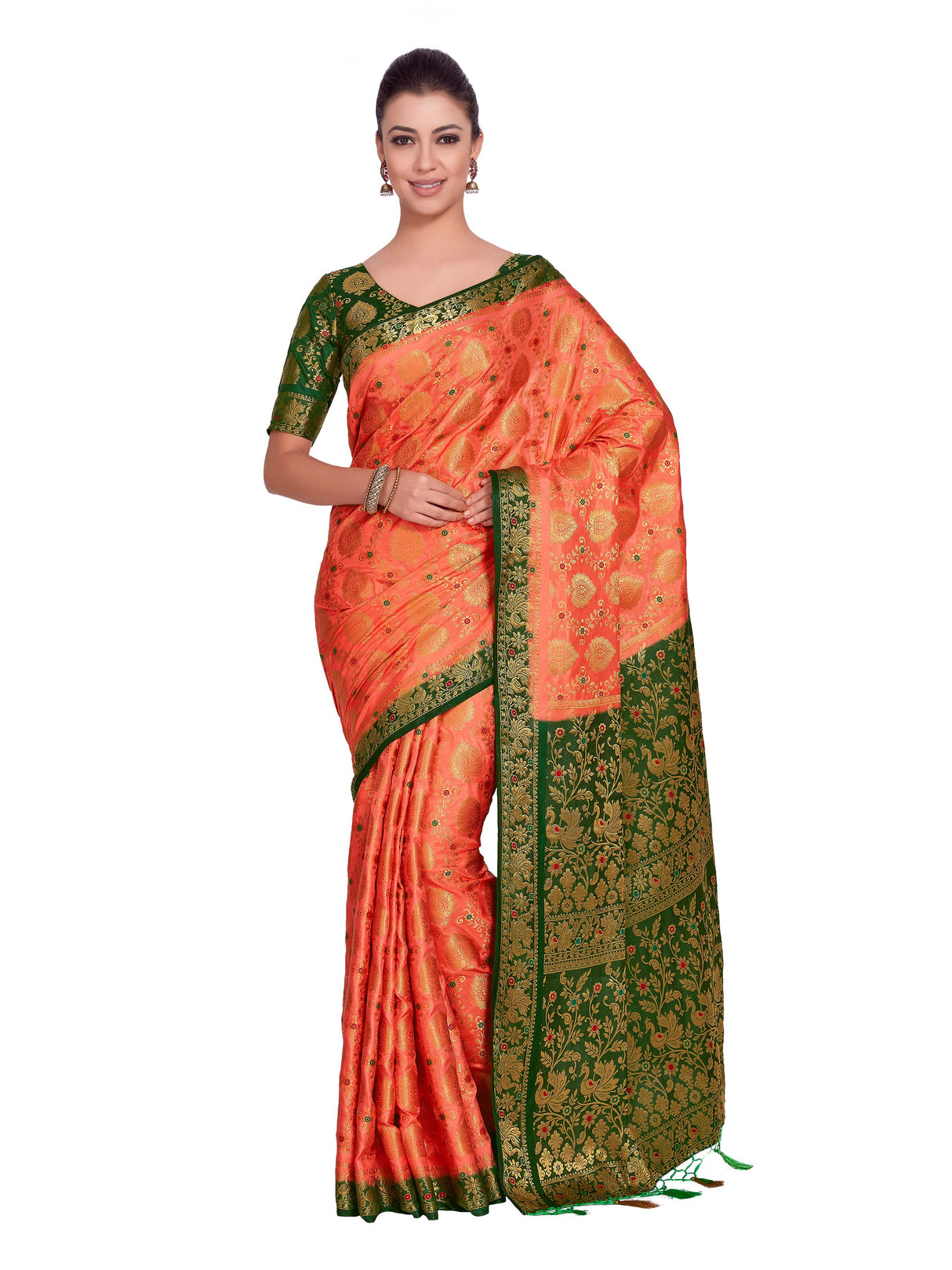 Mimosa Womens Art Silk Saree Kanjivaram Peach Color