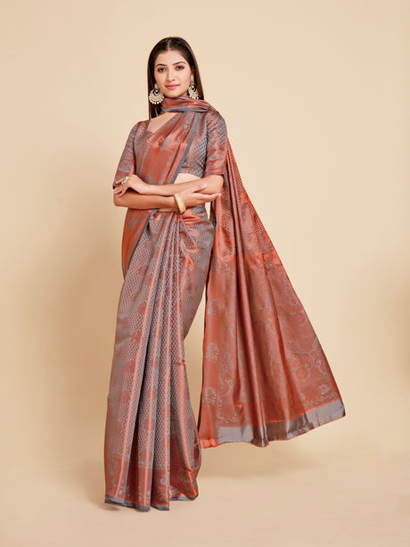 Mimosa Womens Art Silk Saree Kanjivaram Grey Color