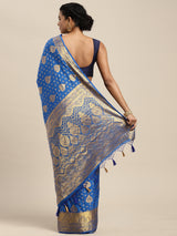 Mimosa Womens Crepe Saree Mysore Silk Royal Blue Color