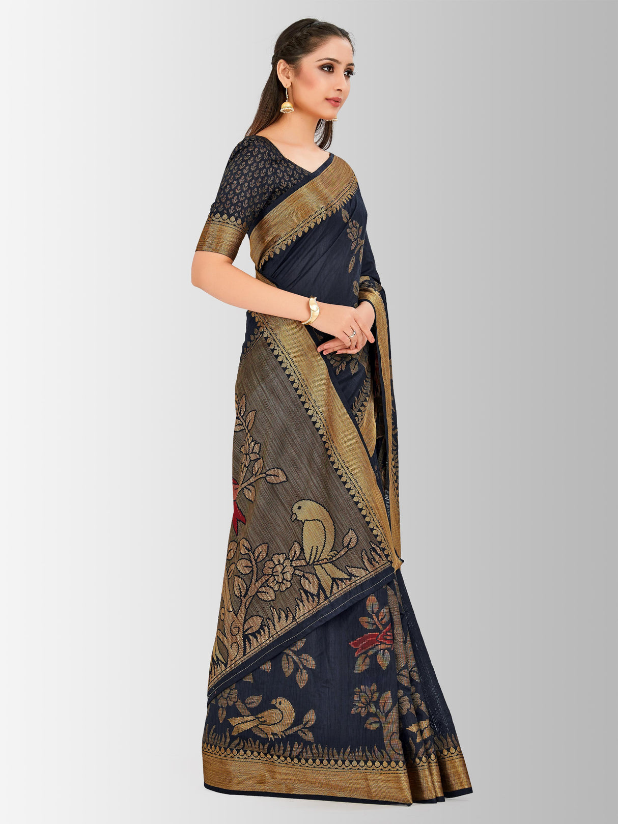 Mimosa Womens Art Silk Saree Kanjivaram Black Color