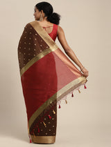 Mimosa Womens Art Silk Saree Banarasi style Brown Color