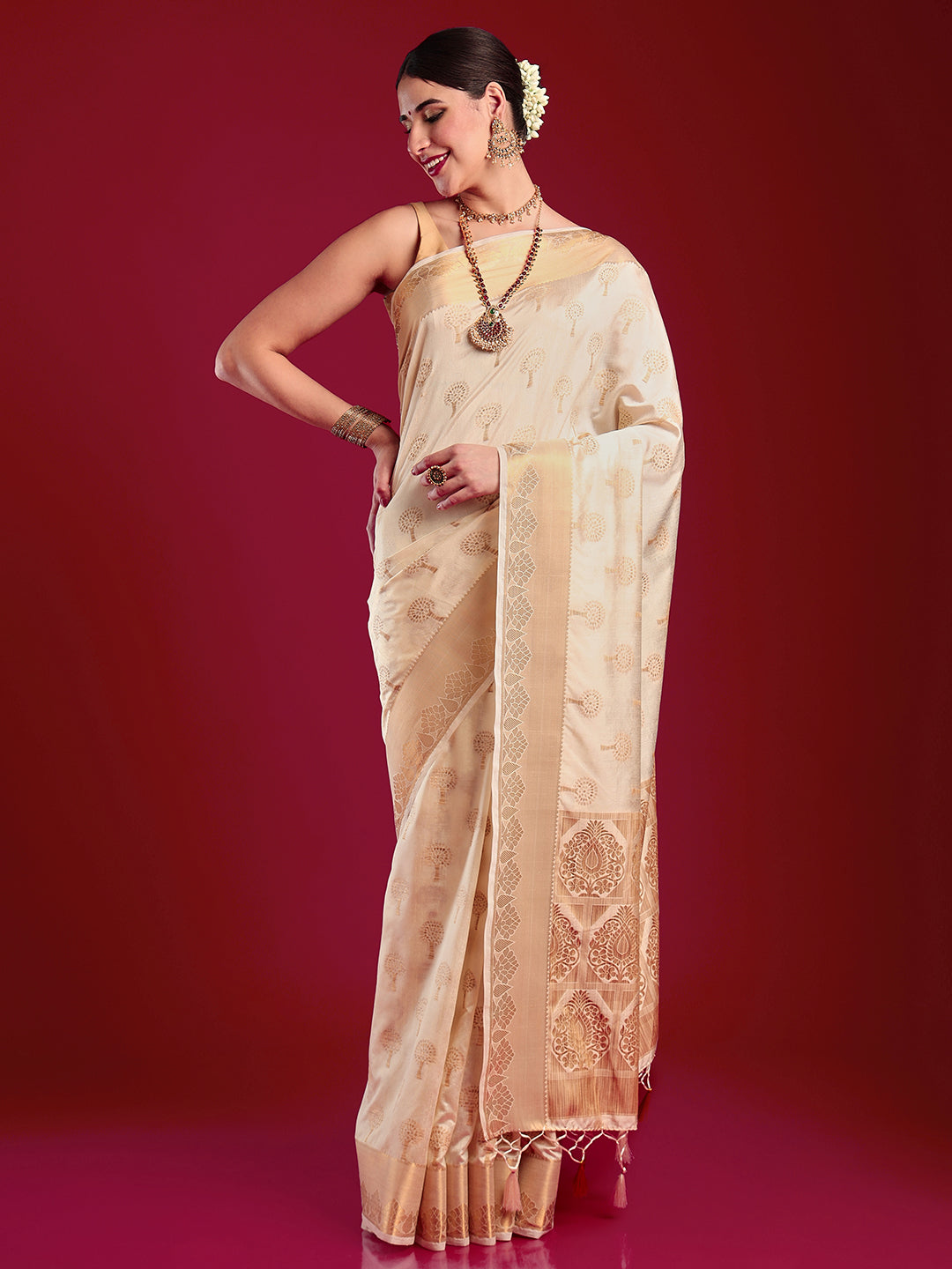 Buy Kerala Traditional Golden Brocade Kasavu Saree