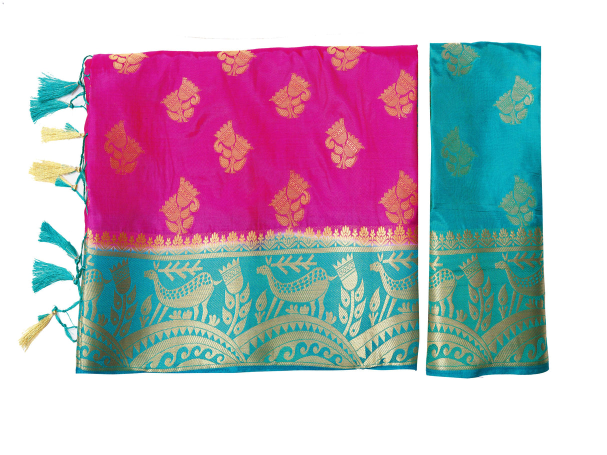 Mimosa Womens Art Silk Saree Kanjivaram Rani Color