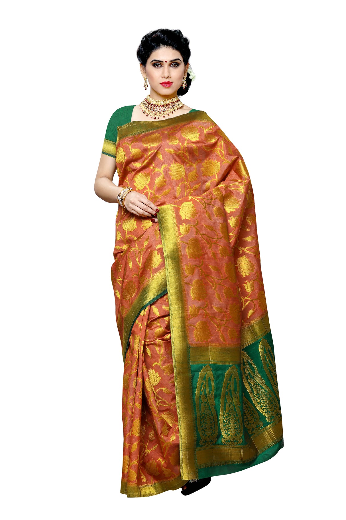 Mimosa Womens Art Silk Saree Kanjivaram Peach Color