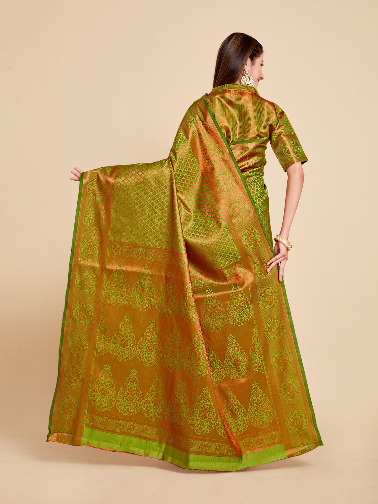 Mimosa Womens Art Silk Saree Kanjivaram Olive Color