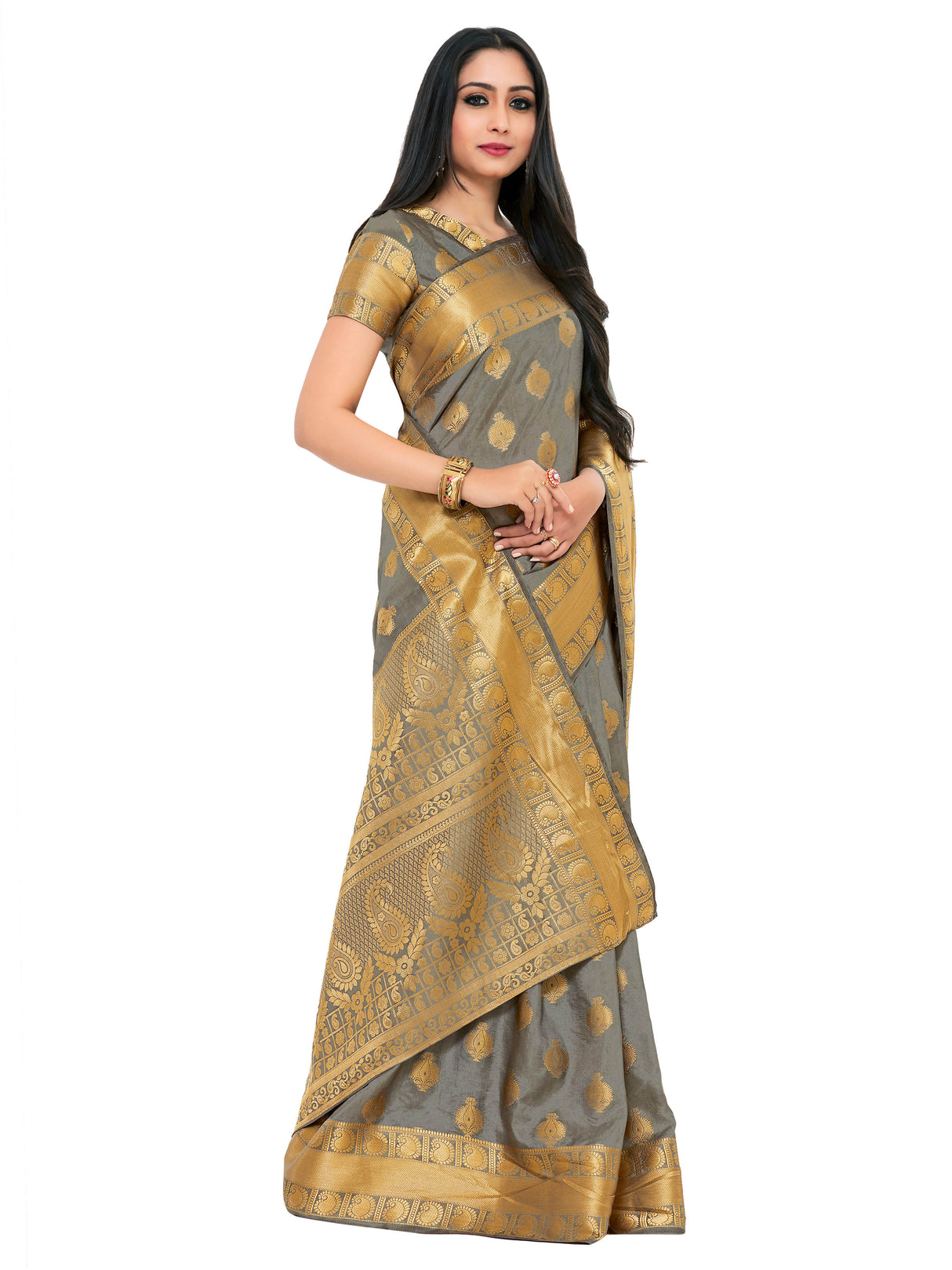 Mimosa Womens Art Silk Saree Kanjivaram Grey Color