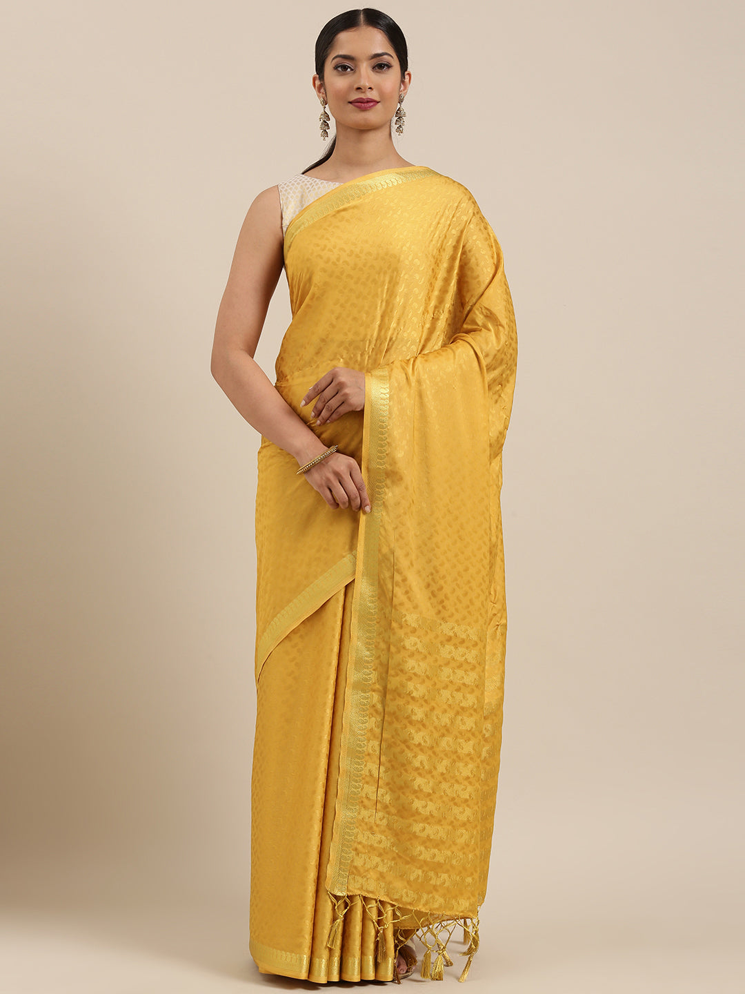 Mimosa Womens Crepe Saree Mysore Silk Chiku Color