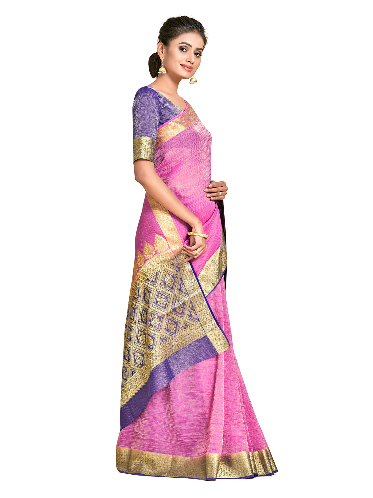 Mimosa Womens Art Silk Saree Kanjivaram style Pink Color