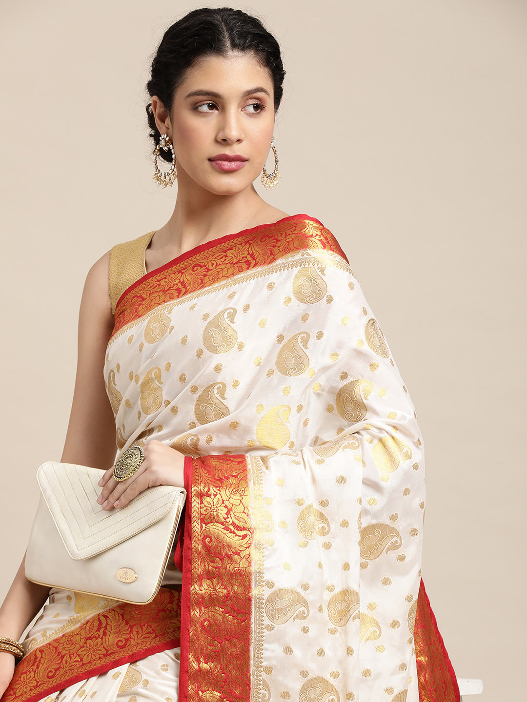 Mimosa Womens Crepe Saree Mysore Silk Halfwhite Color