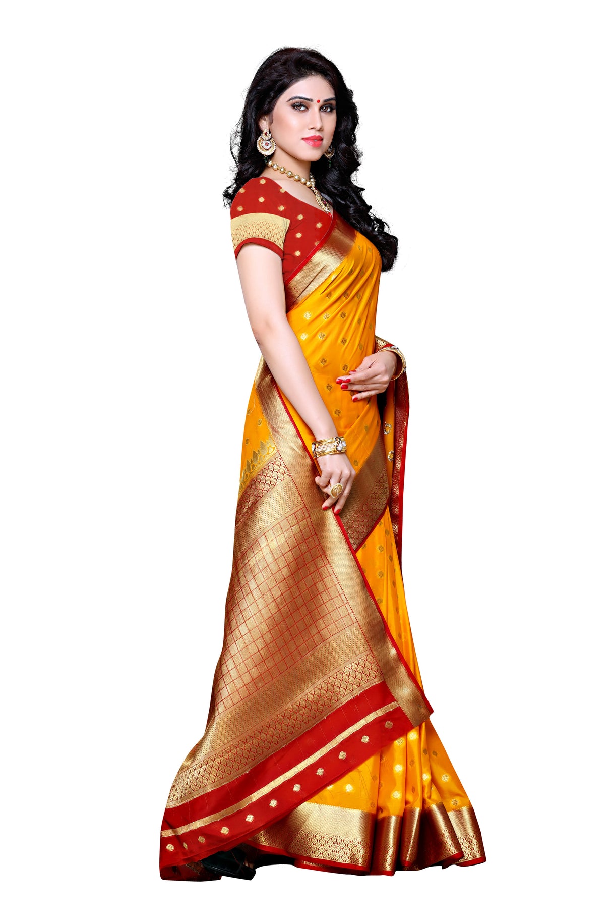 Mimosa Womens Crepe Saree Mysore Silk Gold Color