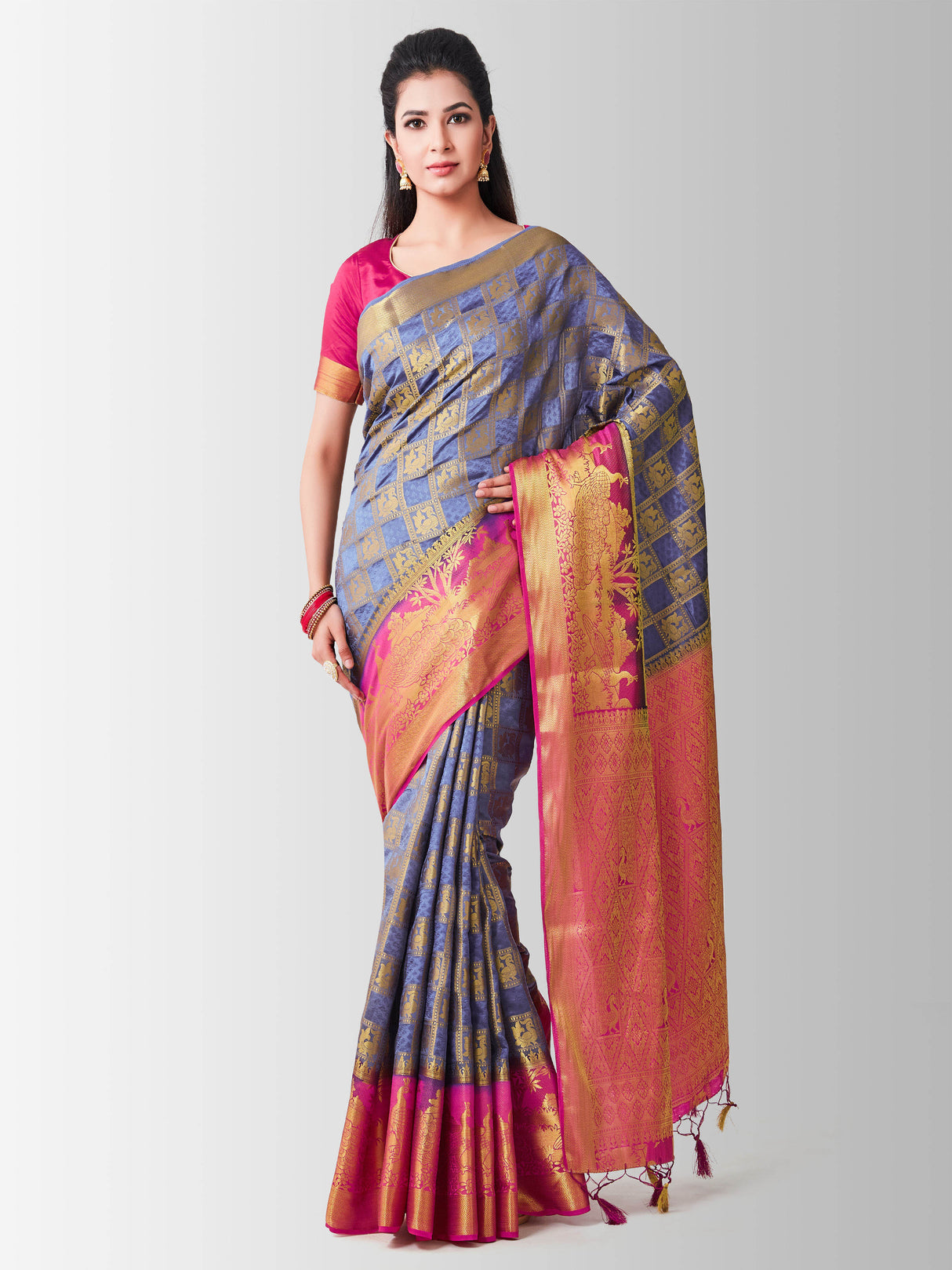 Mimosa Womens Art Silk Saree Kanjivaram Grey Color