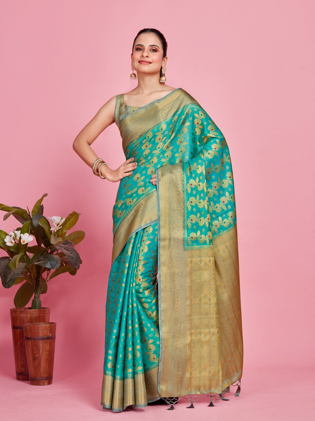 Mimosa Women's Woven Design Kanjivaram Style Art Silk Saree With Blouse Piece : SA00001125ANFREE