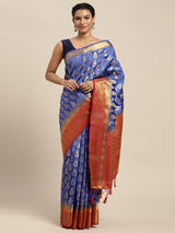 Mimosa Womens Art Silk Saree Kanjivaram Royal Blue Color