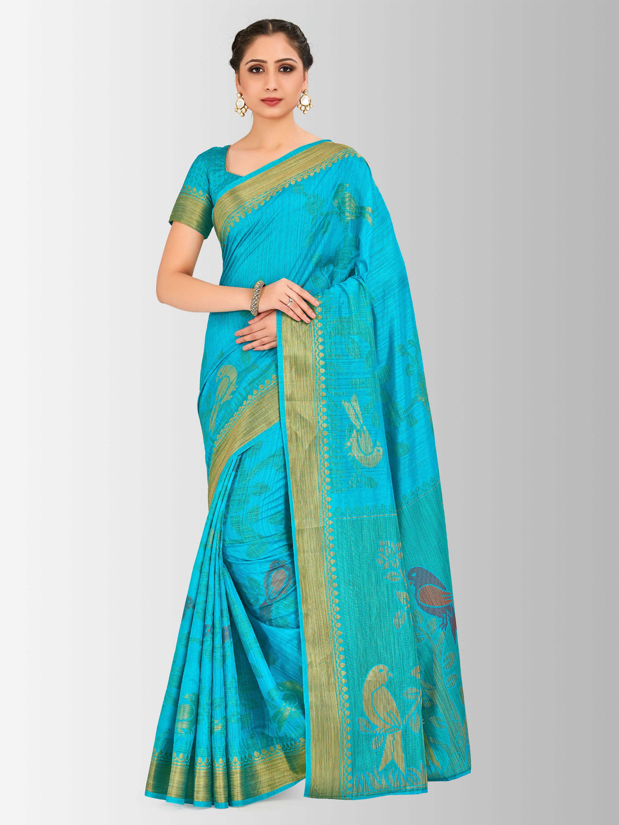 Mimosa Womens Art Silk Saree Kanjivaram Saffire Color