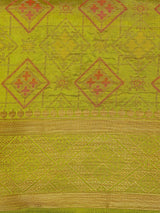 Mimosa Womens Art Silk Saree Kanjivaram style Olive Color