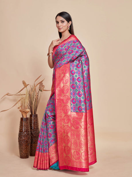 Mimosa Women's Woven Design Patola Style Art Silk Saree With Blouse Piece : SA00001346RMFREE