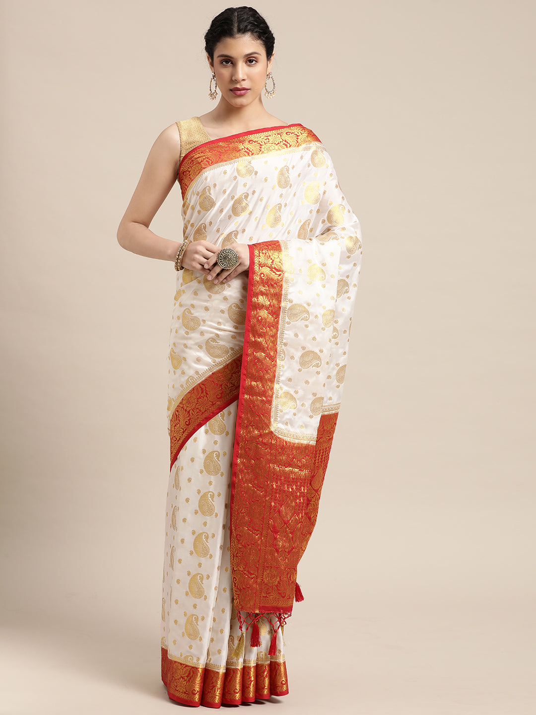 Mimosa Womens Crepe Saree Mysore Silk Halfwhite Color