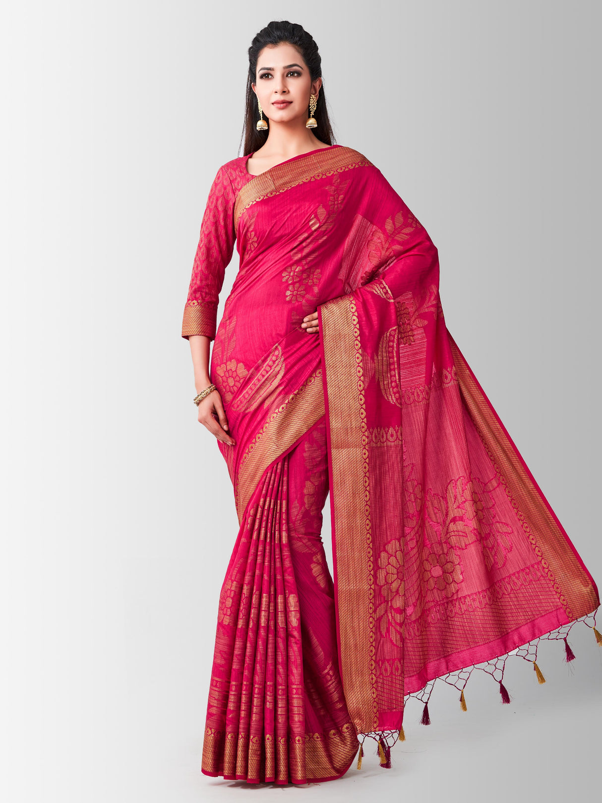 Mimosa Womens Art Silk Saree Kanjivaram Strawberry Color