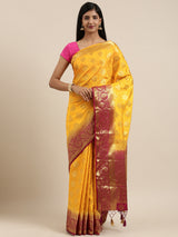 Mimosa Womens Art Silk Saree Kanjivaram Gold Color