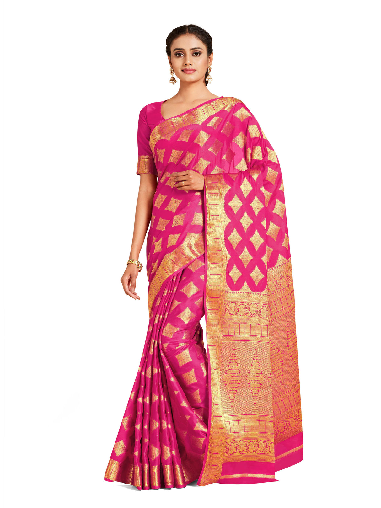 Mimosa Womens Crepe Saree Mysore Silk Strawberry Color