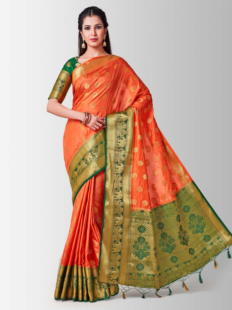 Mimosa Womens Art Silk Saree Kanjivaram Peach Color