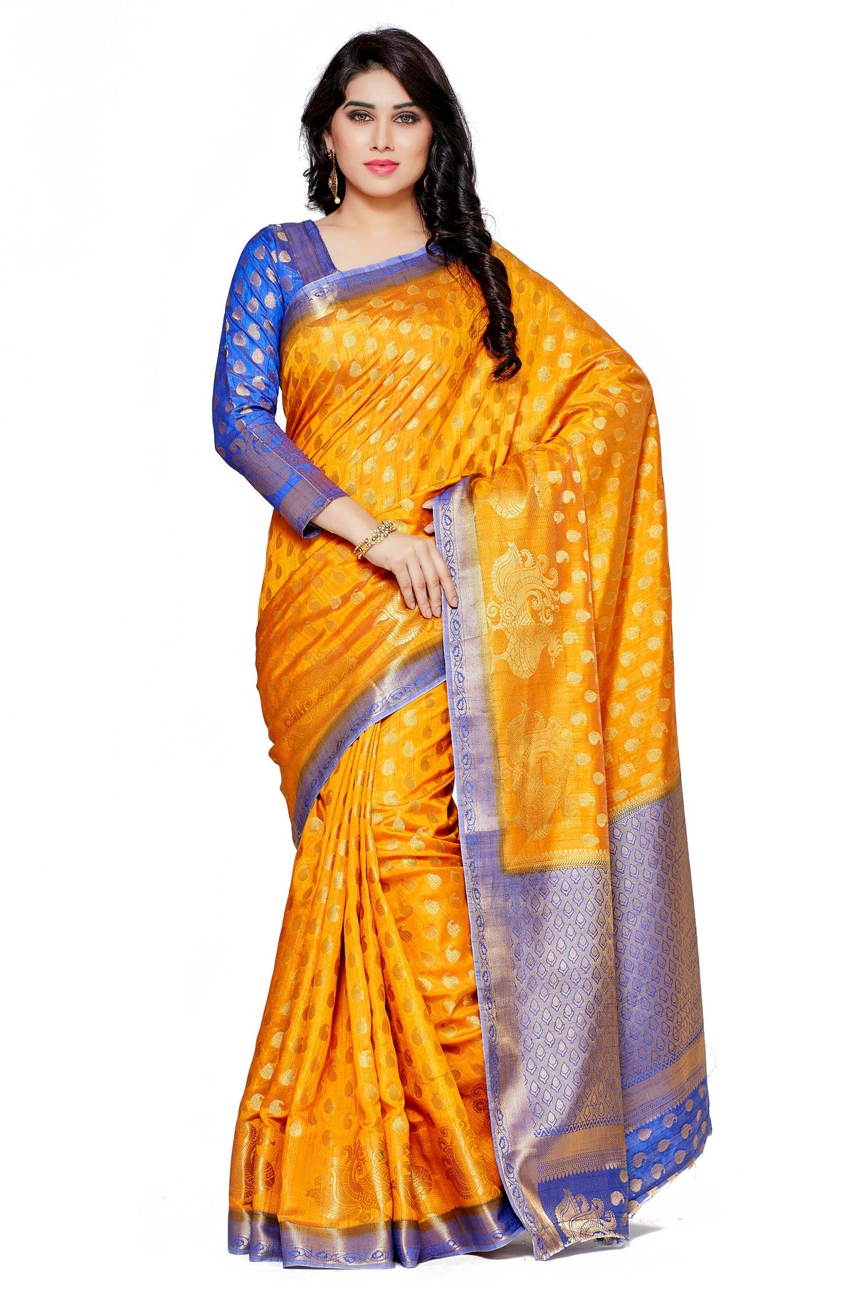 Mimosa Womens Art Silk Saree Kanjivaram Mustard Color