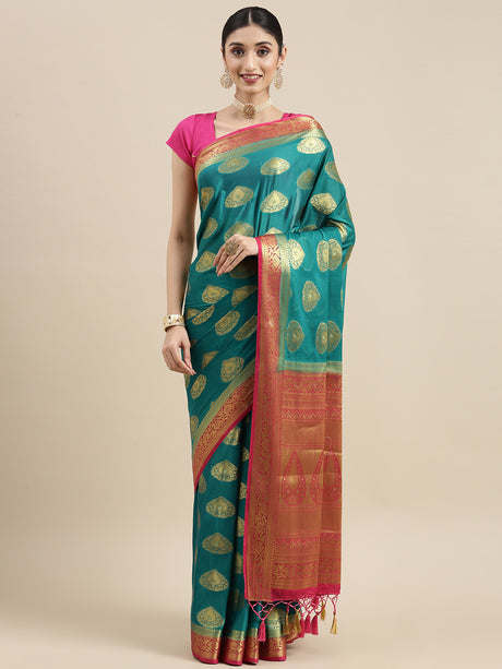 Mimosa Womens Crepe Saree Mysore Silk Saffire Color