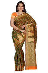 Mimosa Womens Art Silk Saree Kanjivaram Orange Color