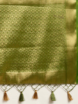 Mimosa Womens Crepe Saree Mysore Silk Olive Color