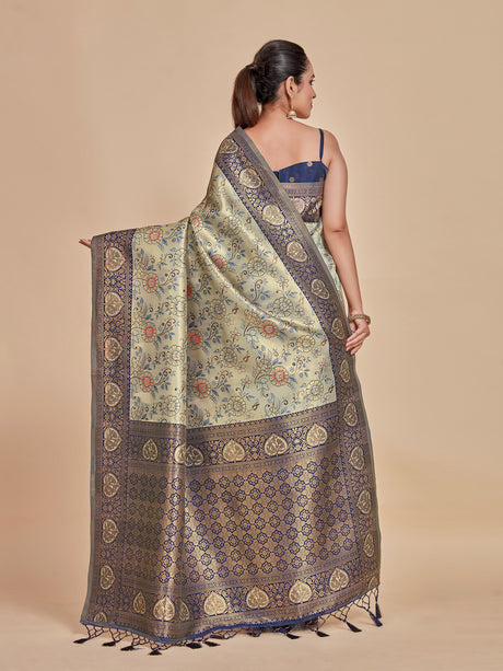 Mimosa Women's Woven Design Kanjivaram Style Art Silk Saree With Blouse Piece : SA00001251GYFREE