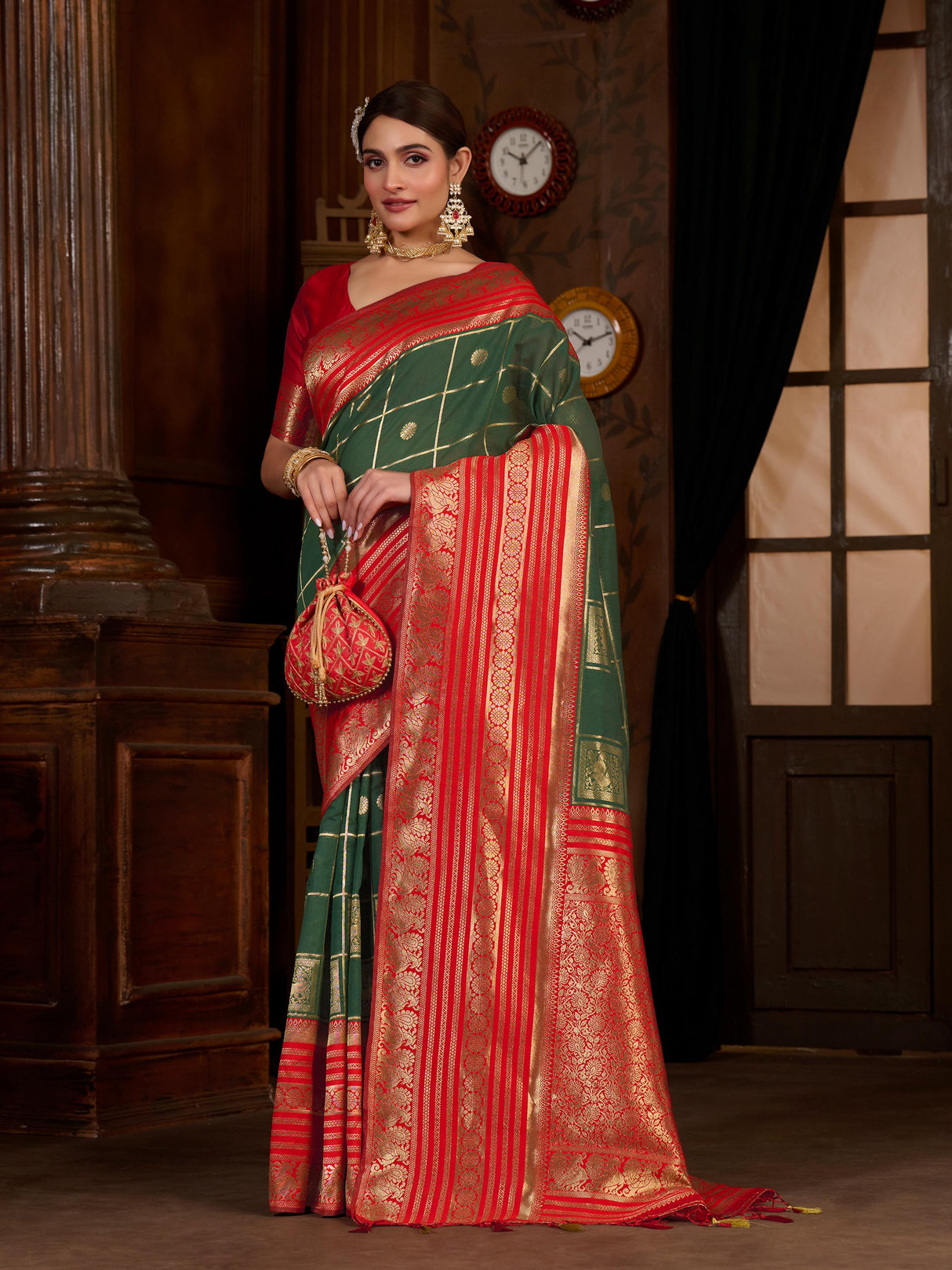 Mimosa Women's Woven Design Kanjivaram Style Art Silk Saree With Blouse Piece : SA0000870BG