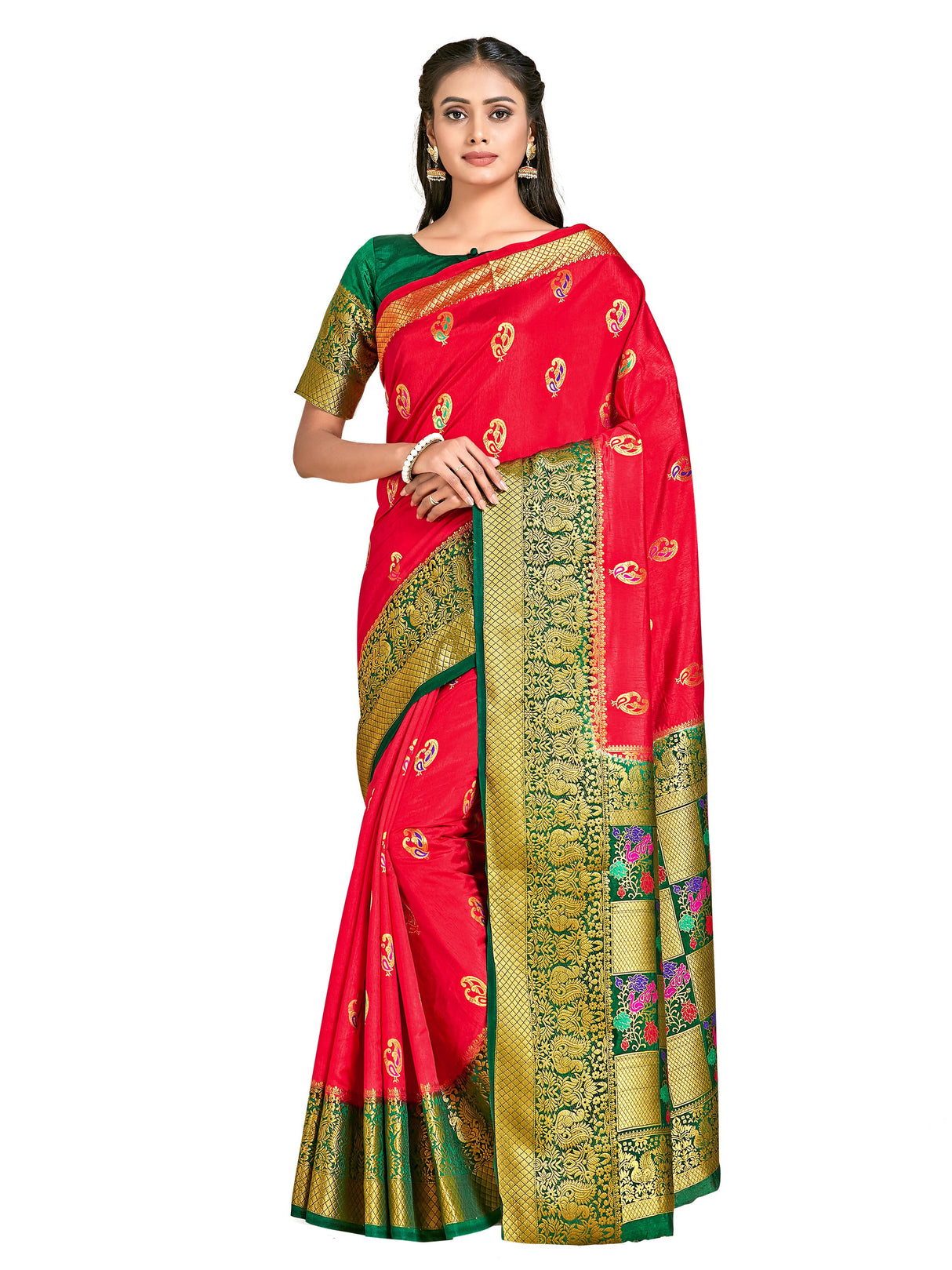 Mimosa Womens Art Silk Saree Dharmavaram Strawberry Color