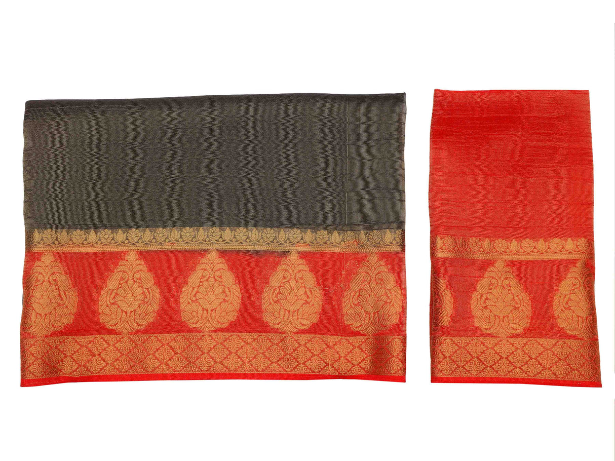 Mimosa Womens Art Silk Saree Kanjivaram style Black Color