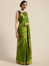 Mimosa Womens Crepe Saree Mysore Silk Olive Color