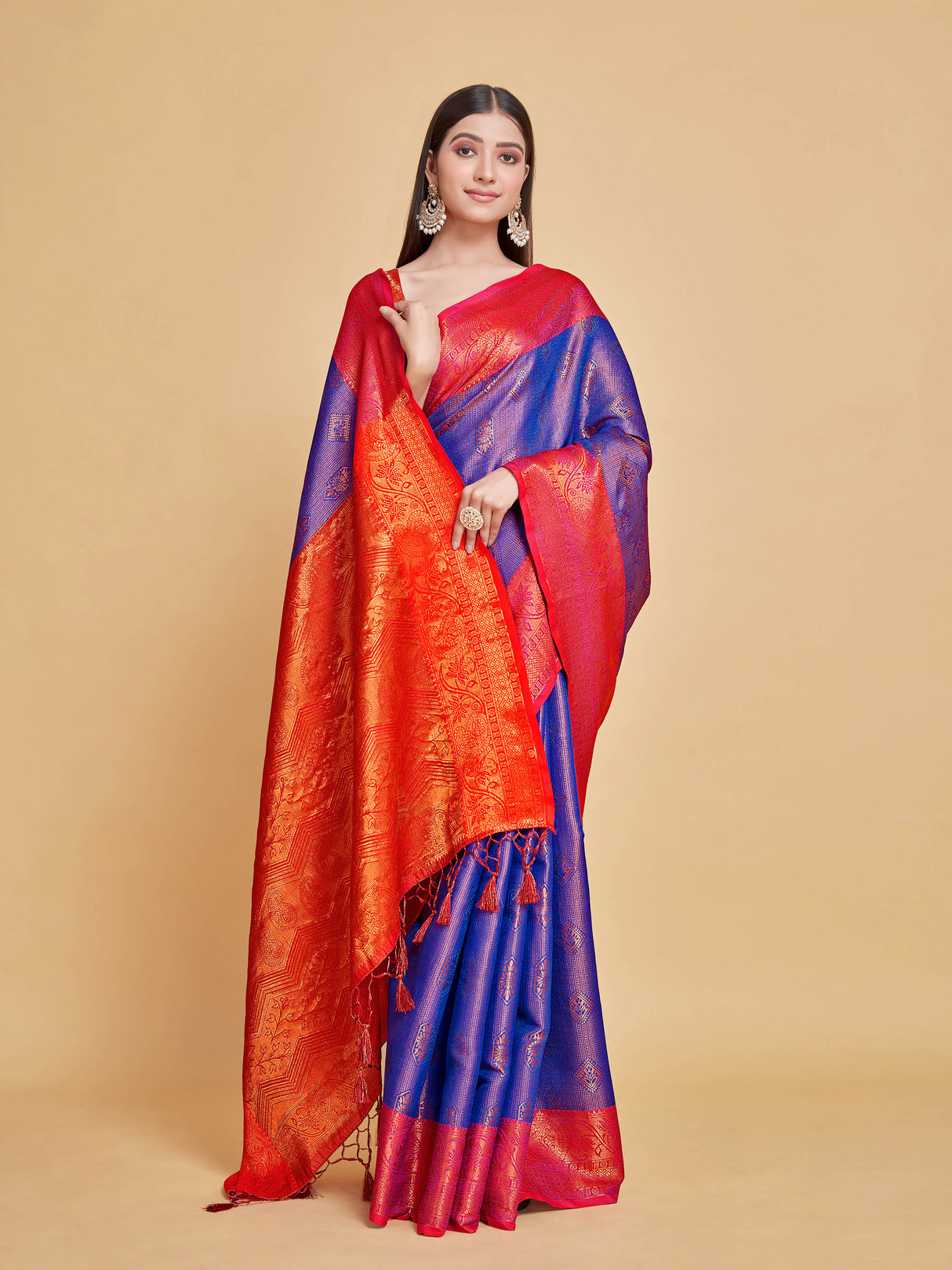 Mimosa Women's Woven Design Kanjivaram Style Art Silk Saree With Blouse Piece : SA00001287RBFREE