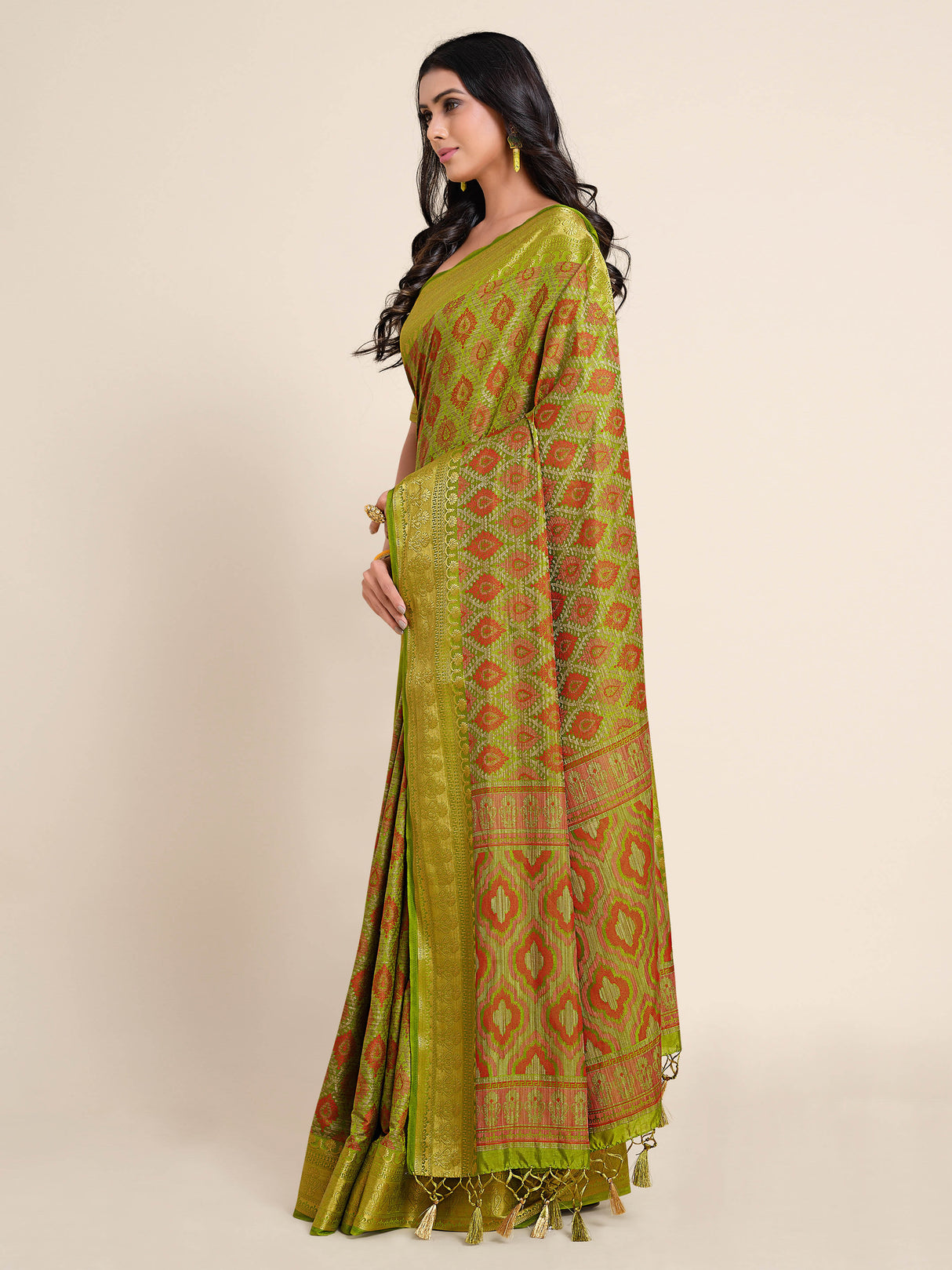 Mimosa Womens Art Silk Saree Kanjivaram Olive Color