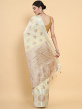 Mimosa Womens Art Silk Saree Kasavu Cream Color